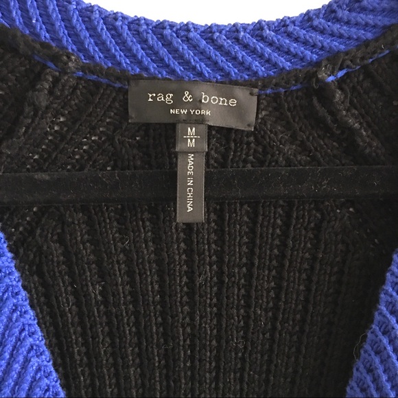 Rag & Bone Black Blue Deep V Neck Talia Sweater - Picture 5 of 8
